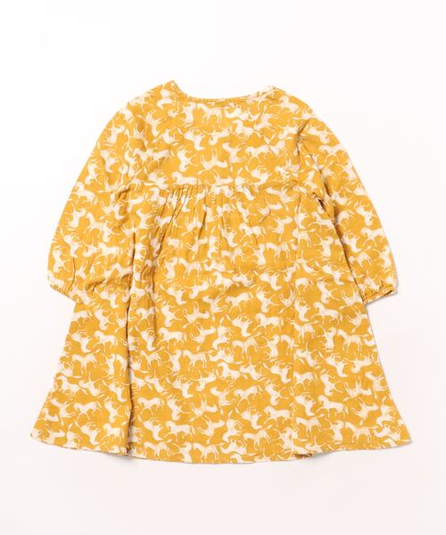 BENETTON (UNITED COLORS OF BENETTON)(ベネトンユナイテッドカラーズオブベネトン)の「キッズ総柄馬プリントコットンガーゼパイピングバルーンスリーブ長袖ワンピースG(ワンピース・キッズ・ピンクベージュ/マスタード・X-LARGE/LARGE/MEDIUM/SMALL)」の3枚目の写真