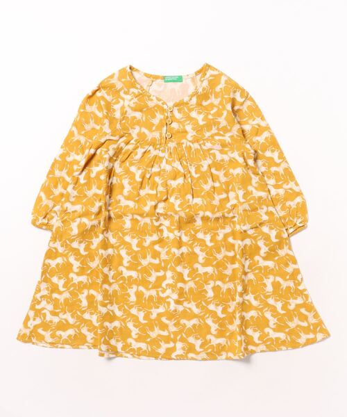 BENETTON (UNITED COLORS OF BENETTON)(ベネトンユナイテッドカラーズオブベネトン)の「キッズ総柄馬プリントコットンガーゼパイピングバルーンスリーブ長袖ワンピースG(ワンピース・キッズ・ピンクベージュ/マスタード・X-LARGE/LARGE/MEDIUM/SMALL)」の8枚目の写真