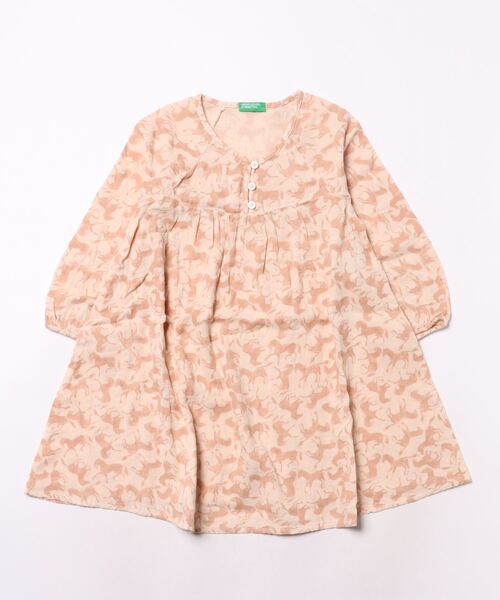 BENETTON (UNITED COLORS OF BENETTON)(ベネトンユナイテッドカラーズオブベネトン)の「キッズ総柄馬プリントコットンガーゼパイピングバルーンスリーブ長袖ワンピースG(ワンピース・キッズ・ピンクベージュ/マスタード・X-LARGE/LARGE/MEDIUM/SMALL)」の9枚目の写真