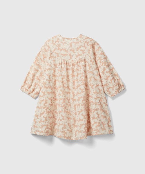 BENETTON (UNITED COLORS OF BENETTON)(ベネトンユナイテッドカラーズオブベネトン)の「キッズ総柄馬プリントコットンガーゼパイピングバルーンスリーブ長袖ワンピースG(ワンピース・キッズ・ピンクベージュ/マスタード・X-LARGE/LARGE/MEDIUM/SMALL)」の6枚目の写真