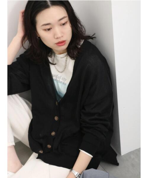 Samansa Mos2 blue（サマンサモスモスブルー）の「マルチスタイルVカーディガン（カーディガン/ボレロ・レディース・シルバーグレー/パープル/ミント/ベージュ/ブラック/オフホワイト/ブルー・L/M）」の3枚目の写真