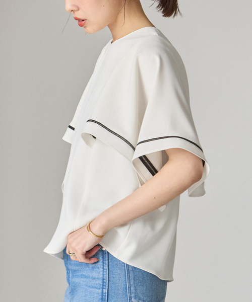 Noble（ノーブル）の「ラダーラインケープフレアブラウス（シャツ/ブラウス・レディース・ブラック/ホワイト系その他・FREE）」の8枚目の写真