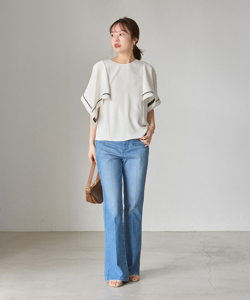 Noble（ノーブル）の「ラダーラインケープフレアブラウス（シャツ/ブラウス・レディース・ブラック/ホワイト系その他・FREE）」の9枚目の写真