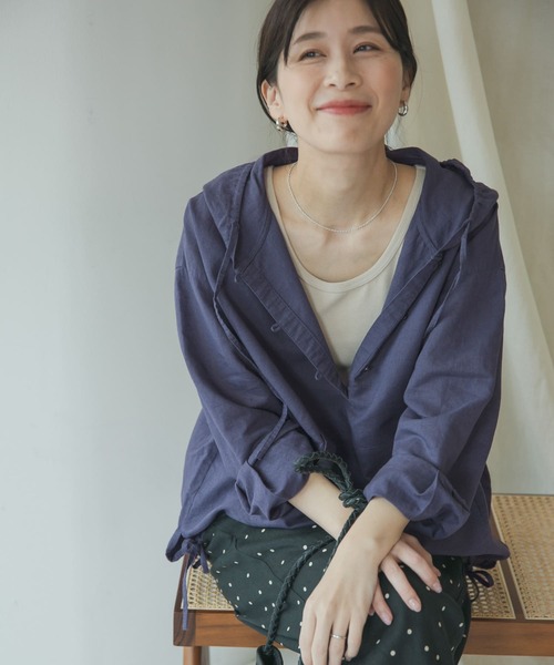 URBAN RESEARCH DOORS（アーバンリサーチドアーズ）の「ラミーコットンパーカー（パーカー・レディース・ネイビー/オフホワイト/ナチュラル・MEDIUM）」の3枚目の写真