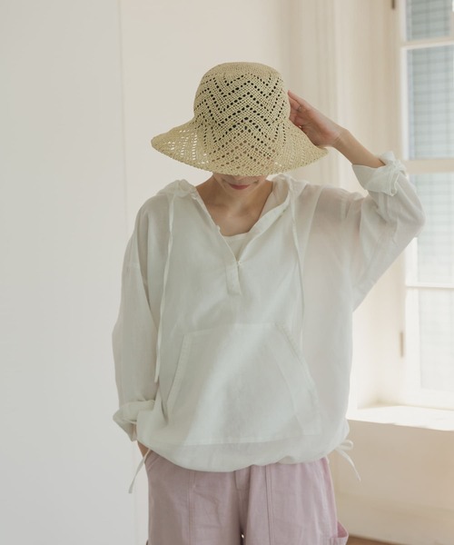 URBAN RESEARCH DOORS（アーバンリサーチドアーズ）の「ラミーコットンパーカー（パーカー・レディース・ネイビー/オフホワイト/ナチュラル・MEDIUM）」の4枚目の写真