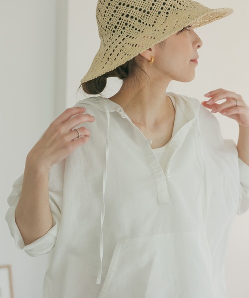 URBAN RESEARCH DOORS（アーバンリサーチドアーズ）の「ラミーコットンパーカー（パーカー・レディース・ネイビー/オフホワイト/ナチュラル・MEDIUM）」の6枚目の写真