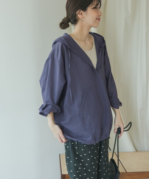 URBAN RESEARCH DOORS（アーバンリサーチドアーズ）の「ラミーコットンパーカー（パーカー・レディース・ネイビー/オフホワイト/ナチュラル・MEDIUM）」の12枚目の写真