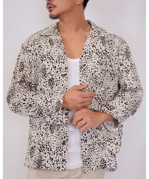 #Re:room(リルーム)の「レオパードオープンカラーロングスリーブシャツ(シャツ/ブラウス・メンズ・ホワイト/ブラック・M-L/S-M)」の1枚目の写真