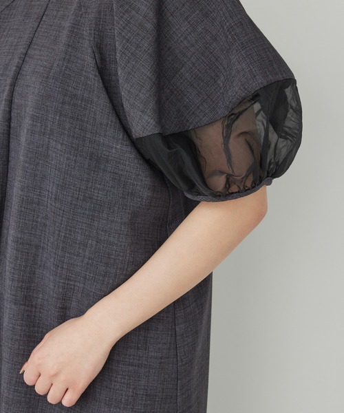 un dix cors（アンディコール）の「《オケージョン》シアー袖切替ワンピース（ドレス・レディース・チャコールグレー/ブラック・FREE）」の14枚目の写真