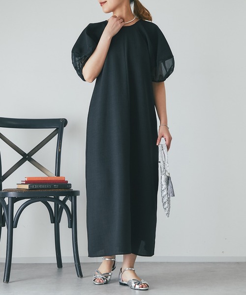 un dix cors（アンディコール）の「《オケージョン》シアー袖切替ワンピース（ドレス・レディース・チャコールグレー/ブラック・FREE）」の18枚目の写真