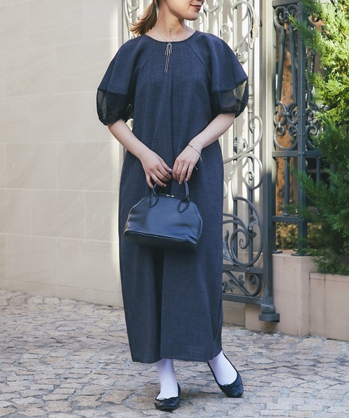 un dix cors（アンディコール）の「《オケージョン》シアー袖切替ワンピース（ドレス・レディース・チャコールグレー/ブラック・FREE）」の7枚目の写真