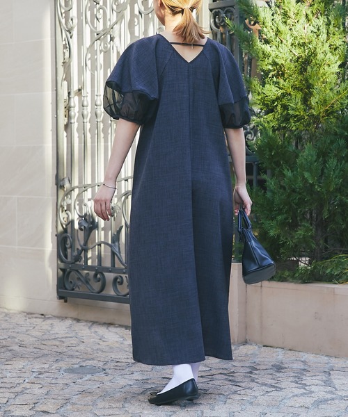 un dix cors（アンディコール）の「《オケージョン》シアー袖切替ワンピース（ドレス・レディース・チャコールグレー/ブラック・FREE）」の6枚目の写真