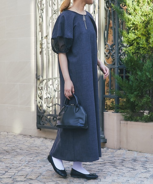 un dix cors（アンディコール）の「《オケージョン》シアー袖切替ワンピース（ドレス・レディース・チャコールグレー/ブラック・FREE）」の5枚目の写真