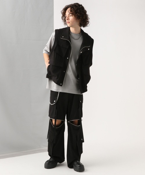 HARE（ハレ）の「ラメデザインポンチカット(HARE)（Tシャツ/カットソー・メンズ・グレー/ブラック・MEDIUM/SMALL）」の6枚目の写真