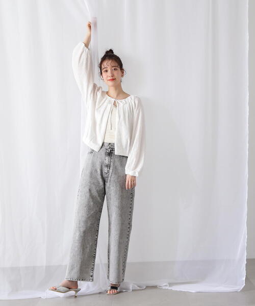 N.（N. Natural Beauty Basic）（エヌエヌナチュラルビューティーベーシック）の「◆フクレジャガード羽織ブラウス（シャツ/ブラウス・レディース・ブラック/ホワイト/ブルー・MEDIUM）」の7枚目の写真