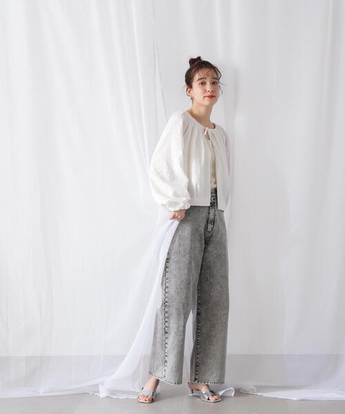 N.（N. Natural Beauty Basic）（エヌエヌナチュラルビューティーベーシック）の「◆フクレジャガード羽織ブラウス（シャツ/ブラウス・レディース・ブラック/ホワイト/ブルー・MEDIUM）」の8枚目の写真