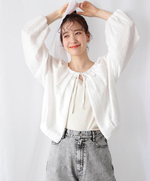 N.（N. Natural Beauty Basic）（エヌエヌナチュラルビューティーベーシック）の「◆フクレジャガード羽織ブラウス（シャツ/ブラウス・レディース・ブラック/ホワイト/ブルー・MEDIUM）」の2枚目の写真