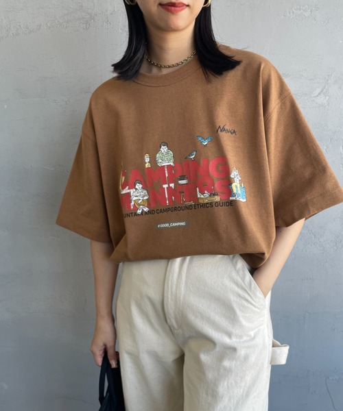 NANGA（ナンガ）の「【WEB限定】[NANGA/ナンガ] CAMPING MANNERS PEG&ROPE エコハイブリットプリントTシャツ（Tシャツ/カットソー・レディース・ブラック/ホワイト/キャメル・S/M/L/XL）」の3枚目の写真