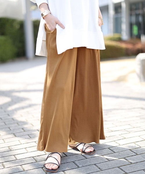 GOLDJAPAN（ゴールドジャパン）の「リブカットワイドパンツ【大きいサイズ対応】（その他パンツ・レディース・ベージュ系/ブラック/キャメル・4L/3L/LL）」の3枚目の写真