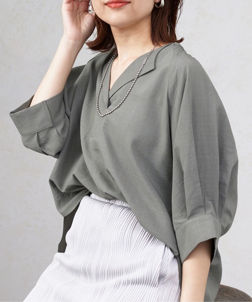 Chez toi（シェトワ）の「リネンタッチスキッパーブラウス（シャツ/ブラウス・レディース・ベージュ/ブラック/オリーブ/オフホワイト・FREE）」の4枚目の写真