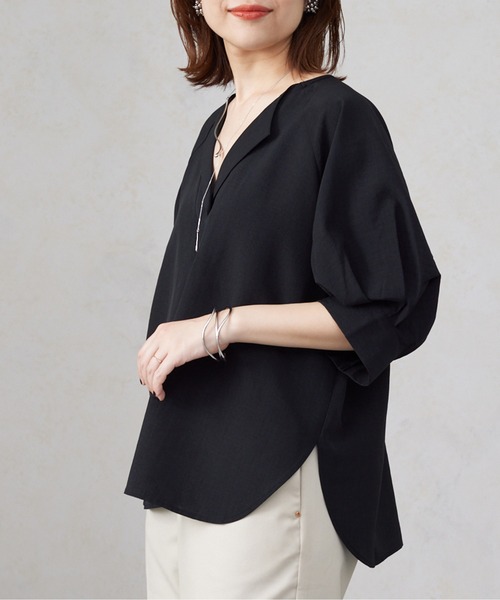 Chez toi（シェトワ）の「リネンタッチスキッパーブラウス（シャツ/ブラウス・レディース・ベージュ/ブラック/オリーブ/オフホワイト・FREE）」の2枚目の写真