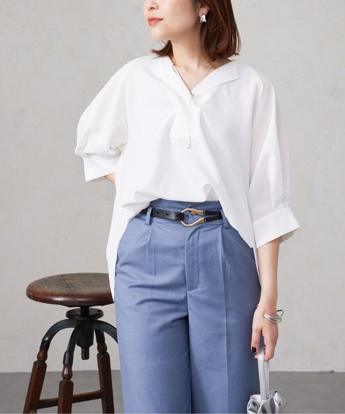 Chez toi（シェトワ）の「リネンタッチスキッパーブラウス（シャツ/ブラウス・レディース・ベージュ/ブラック/オリーブ/オフホワイト・FREE）」の5枚目の写真