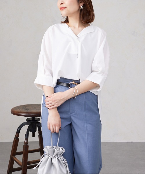 Chez toi（シェトワ）の「リネンタッチスキッパーブラウス（シャツ/ブラウス・レディース・ベージュ/ブラック/オリーブ/オフホワイト・FREE）」の6枚目の写真