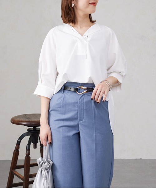 Chez toi（シェトワ）の「リネンタッチスキッパーブラウス（シャツ/ブラウス・レディース・ベージュ/ブラック/オリーブ/オフホワイト・FREE）」の7枚目の写真