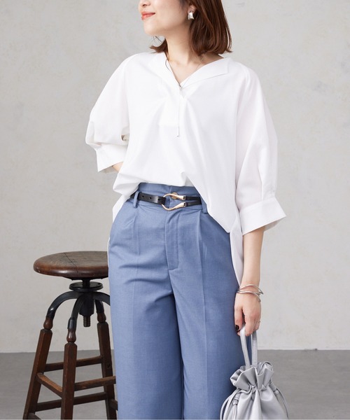 Chez toi（シェトワ）の「リネンタッチスキッパーブラウス（シャツ/ブラウス・レディース・ベージュ/ブラック/オリーブ/オフホワイト・FREE）」の8枚目の写真