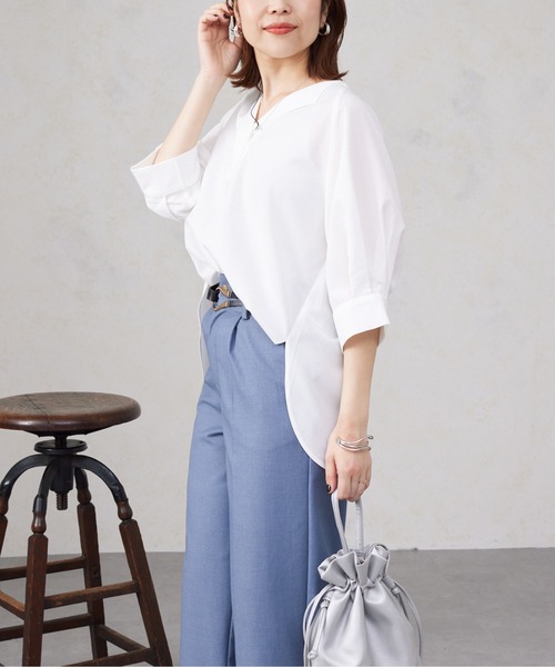 Chez toi（シェトワ）の「リネンタッチスキッパーブラウス（シャツ/ブラウス・レディース・ベージュ/ブラック/オリーブ/オフホワイト・FREE）」の9枚目の写真