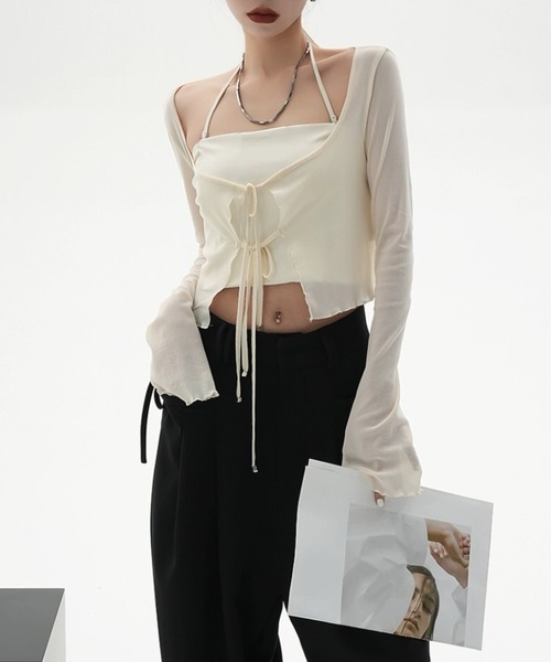 Sibra（シブラ）の「2点セット　キャミソール+カーディガン（カーディガン/ボレロ・レディース・ホワイト/ブラック/グレー・M）」の18枚目の写真