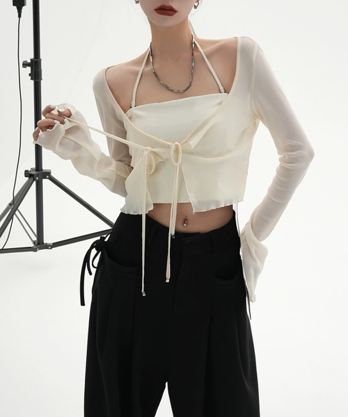 Sibra（シブラ）の「2点セット　キャミソール+カーディガン（カーディガン/ボレロ・レディース・ホワイト/ブラック/グレー・M）」の19枚目の写真