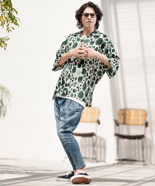 //美品//MS BI-COLOR LS HIGH NECK XL セール】mhs2200- ビックシルエット総柄プリントオープンカラー