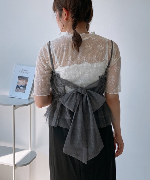 AS KNOW AS plus(アズノゥアズプラス)の「◎バックリボンチュールビスチェキャミソール(キャミソール・レディース・ブラック/グレー系/シルバー系/チャコール/グレー系1・FREE)」の4枚目の写真