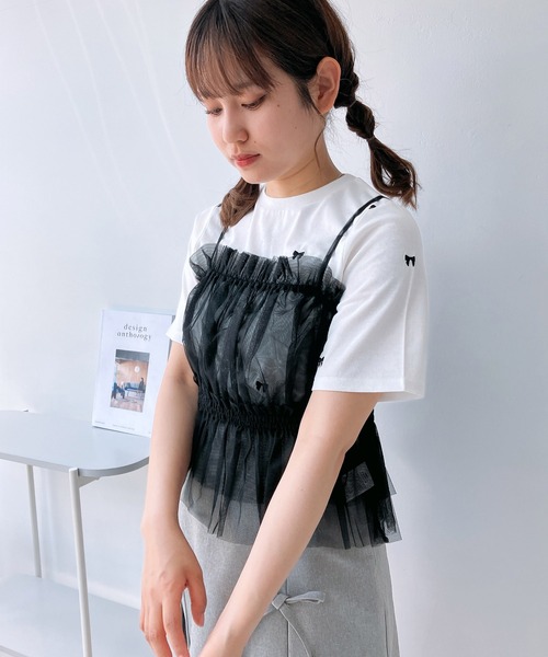 AS KNOW AS plus(アズノゥアズプラス)の「◎バックリボンチュールビスチェキャミソール(キャミソール・レディース・ブラック/グレー系/シルバー系/チャコール/グレー系1・FREE)」の21枚目の写真