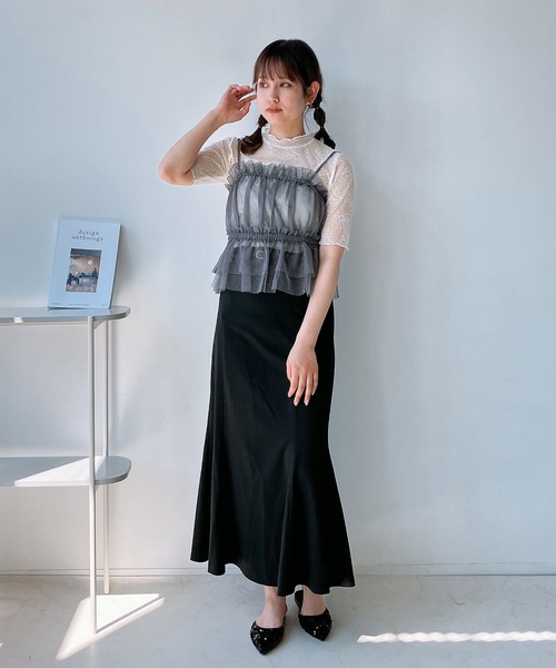 AS KNOW AS plus(アズノゥアズプラス)の「◎バックリボンチュールビスチェキャミソール(キャミソール・レディース・ブラック/グレー系/シルバー系/チャコール/グレー系1・FREE)」の6枚目の写真