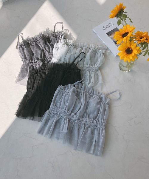 AS KNOW AS plus(アズノゥアズプラス)の「◎バックリボンチュールビスチェキャミソール(キャミソール・レディース・ブラック/グレー系/シルバー系/チャコール/グレー系1・FREE)」の9枚目の写真