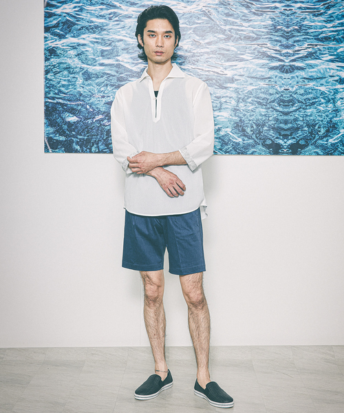 ABAHOUSE GRAY（アバハウスグレイ）の「【リネンタッチ】7分袖 カプリシャツ / スキッパーシャツ（シャツ/ブラウス・メンズ・モカ/セージグリーン/ホワイト/ブラック/サックスブルー・46/50/48）」の7枚目の写真