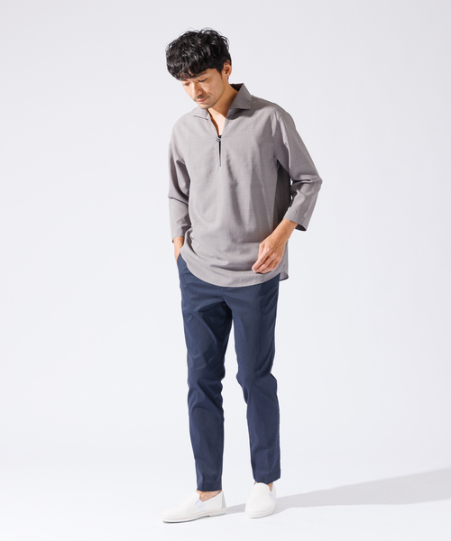 ABAHOUSE GRAY（アバハウスグレイ）の「【リネンタッチ】7分袖 カプリシャツ / スキッパーシャツ（シャツ/ブラウス・メンズ・モカ/セージグリーン/ホワイト/ブラック/サックスブルー・46/50/48）」の12枚目の写真