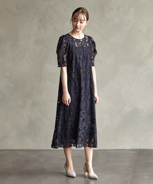 Aimer花柄ドレス⭐︎ショール付き オーガンジーフラワー刺繍ボリュームスリーブパーティードレス