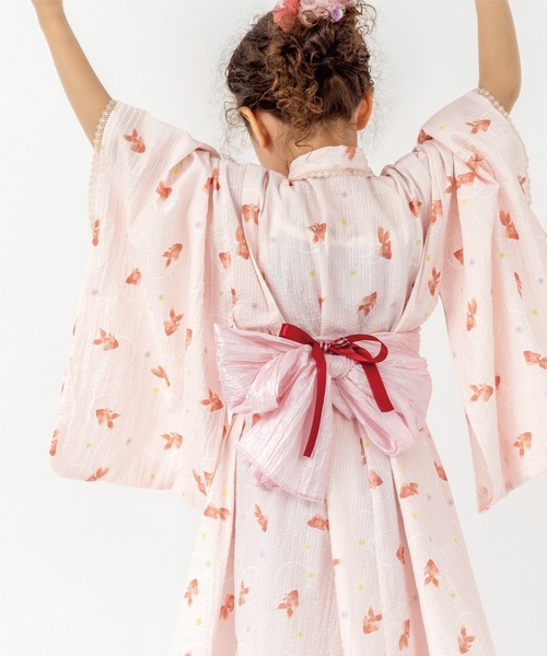 新品　panpantutu 浴衣ドレス3点セット（浴衣＋帯＋ポンポン）/桜 　M panpantutu 浴衣 浴衣ドレス3点セット（浴衣＋帯＋ポンポン