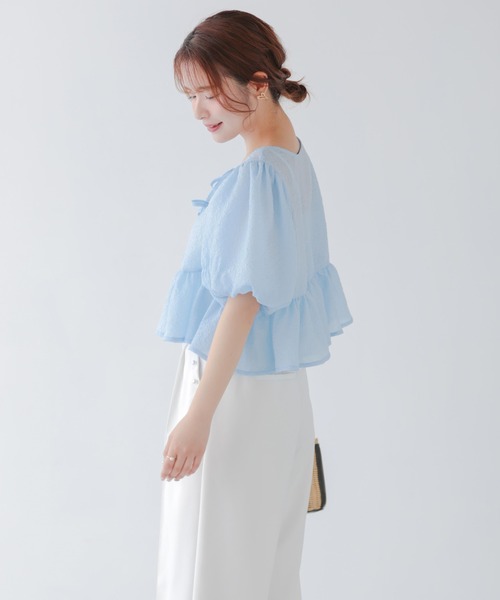 Fit more(フィットモア)の「2WAYリボンシアージャガードショートトップス(その他トップス・レディース・イエロー/ブルー/ピンク・FREE)」の5枚目の写真