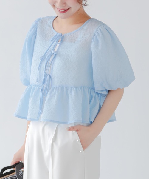 Fit more(フィットモア)の「2WAYリボンシアージャガードショートトップス(その他トップス・レディース・イエロー/ブルー/ピンク・FREE)」の6枚目の写真