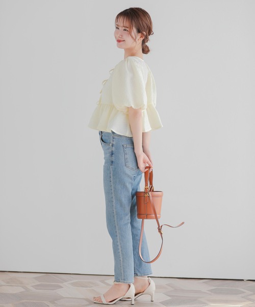 Fit more(フィットモア)の「2WAYリボンシアージャガードショートトップス(その他トップス・レディース・イエロー/ブルー/ピンク・FREE)」の11枚目の写真