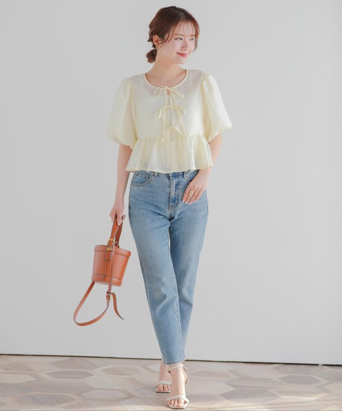 Fit more(フィットモア)の「2WAYリボンシアージャガードショートトップス(その他トップス・レディース・イエロー/ブルー/ピンク・FREE)」の12枚目の写真