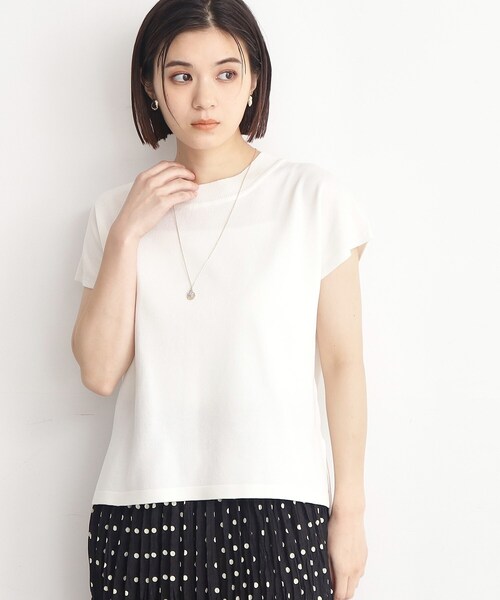THE SHOP TK (ザ ショップ ティーケー )の「◆【UVケア/さらりと柔らかい/洗える】フレンチスリーブニットTEE(ニット/セーター・レディース・オフホワイト/ブラック/スモーキーグリーン系/ブラウン系その他・12/13)」の1枚目の写真