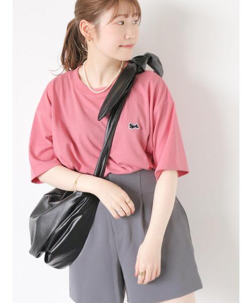 ehka sopo(エヘカソポ)の「シュナウザーワッペンTシャツ(Tシャツ/カットソー・レディース・オフホワイト/ピンク/ネイビー/グリーン・F)」の4枚目の写真