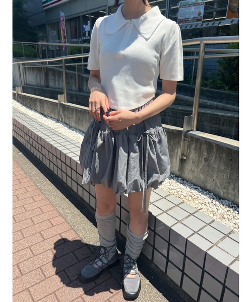 PHILLY(フィリー)の「ラウンドカットパフスリーブトップス(Tシャツ/カットソー・レディース・ブラック/ホワイト・FREE)」の10枚目の写真