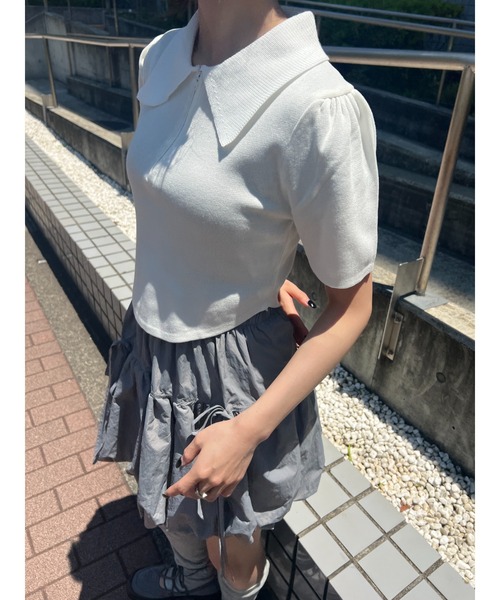 PHILLY(フィリー)の「ラウンドカットパフスリーブトップス(Tシャツ/カットソー・レディース・ブラック/ホワイト・FREE)」の9枚目の写真