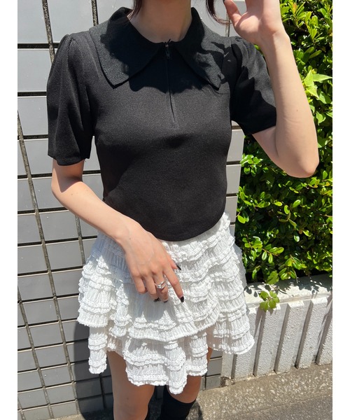 PHILLY(フィリー)の「ラウンドカットパフスリーブトップス(Tシャツ/カットソー・レディース・ブラック/ホワイト・FREE)」の18枚目の写真